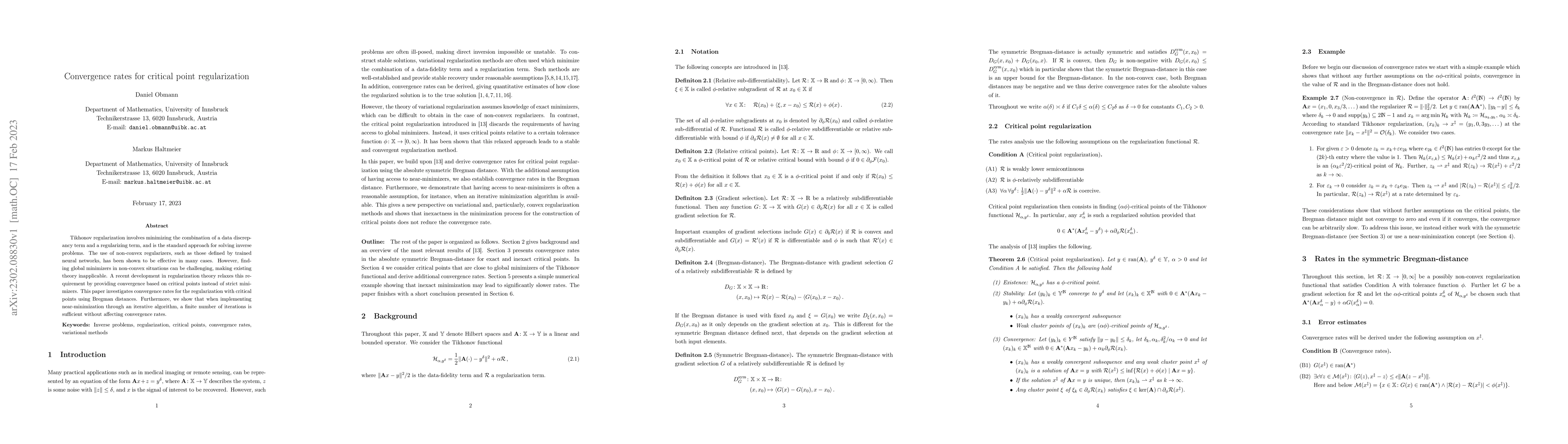 Thumbnail for Convergence rates for critical point regularization