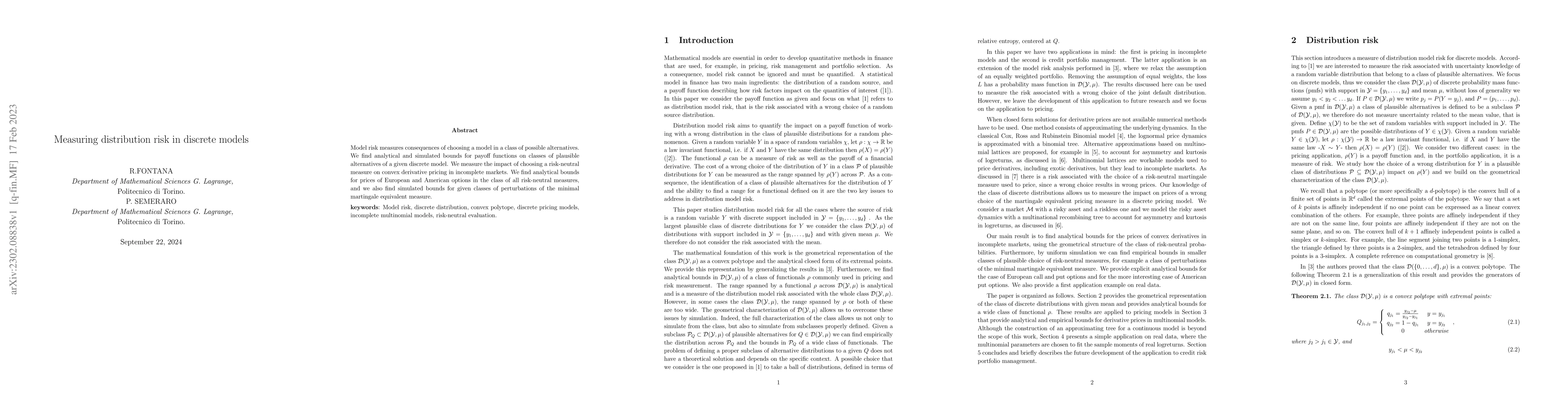Thumbnail for Measuring distribution risk in discrete models