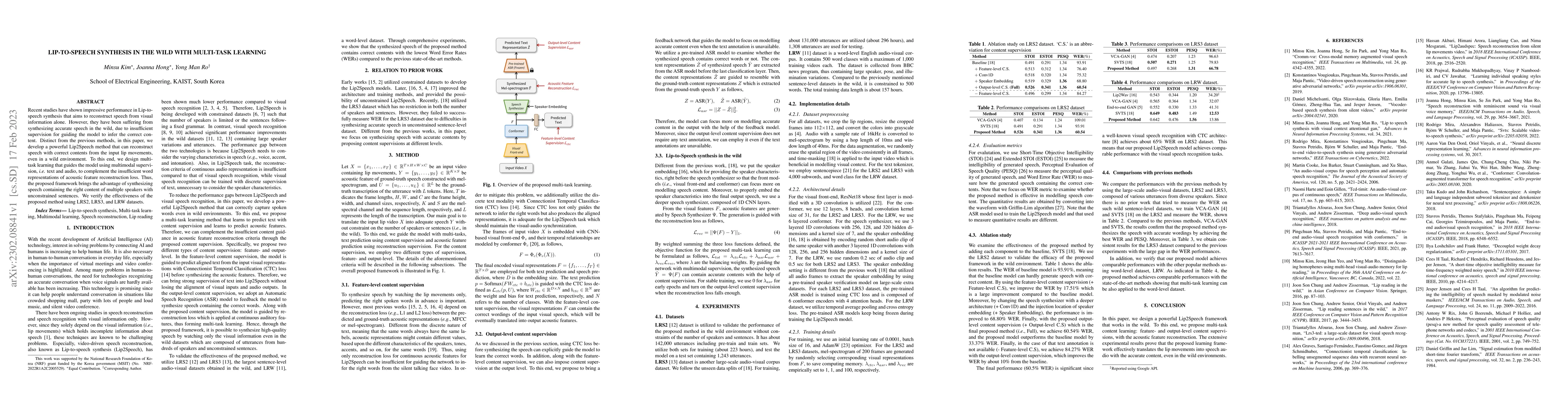 Thumbnail for Lip-to-Speech Synthesis in the Wild with Multi-task Learning