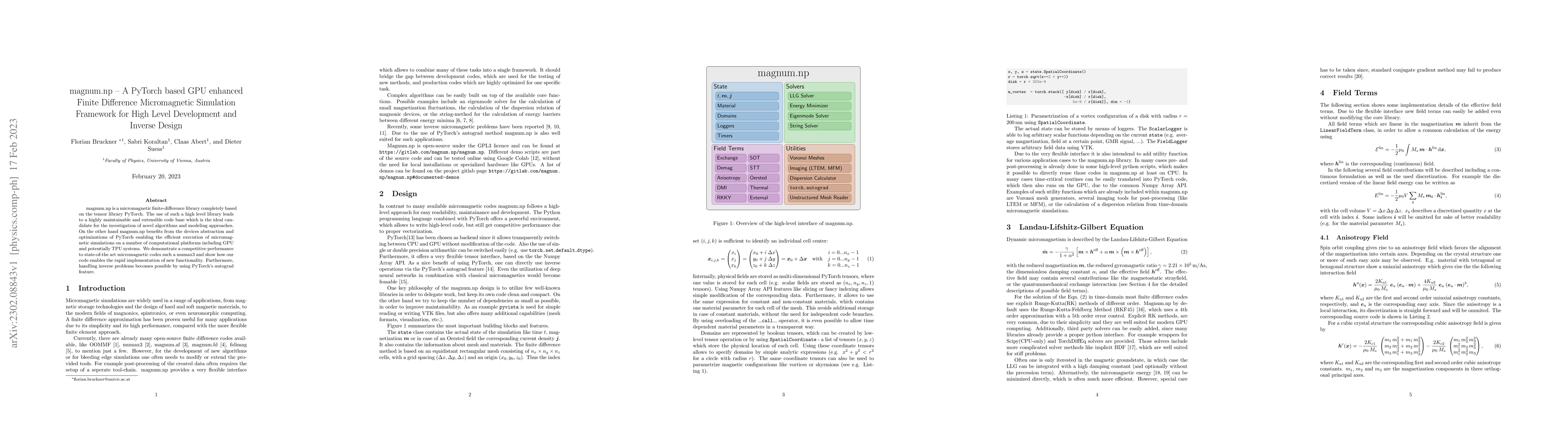 Thumbnail for magnum.np -- A PyTorch based GPU enhanced Finite Difference
  Micromagnetic Simulation Framework for High Level Development and Inverse
  Design