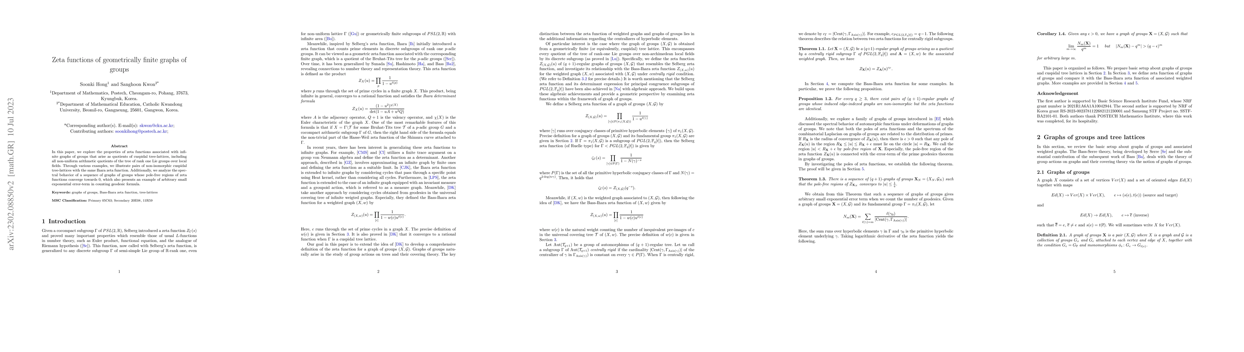 Thumbnail for Zeta functions of geometrically finite graphs of groups