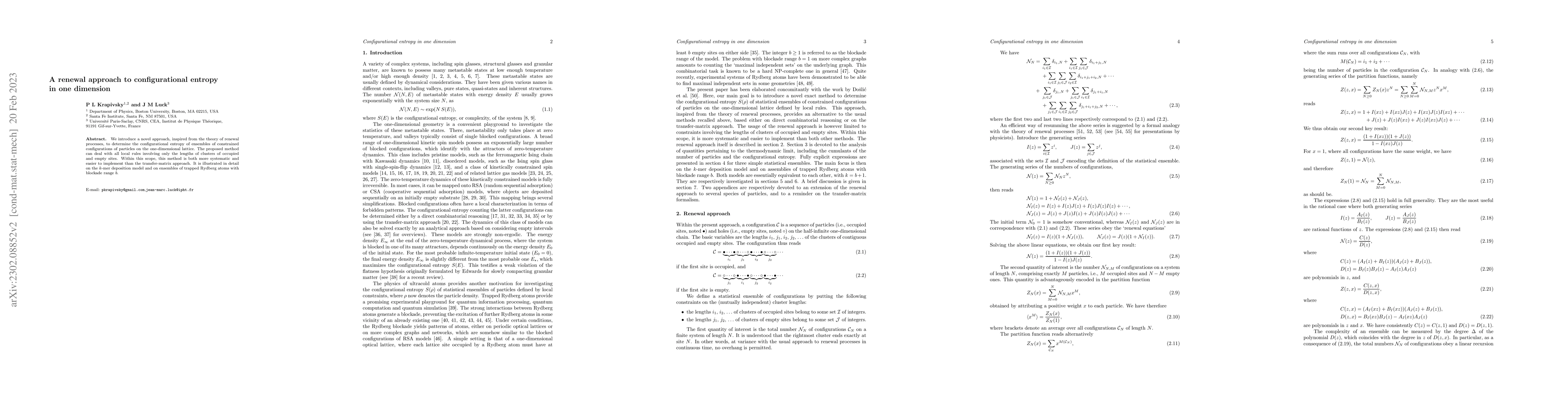 Thumbnail for A renewal approach to configurational entropy in one dimension