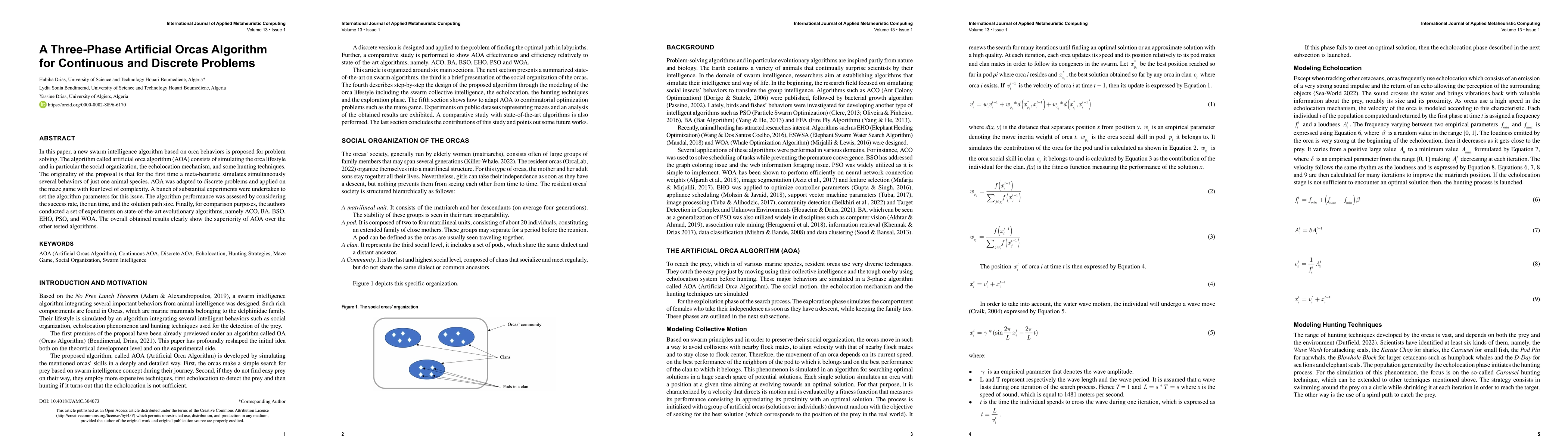 Thumbnail for A Three-Phase Artificial Orcas Algorithm for Continuous and Discrete
  Problems