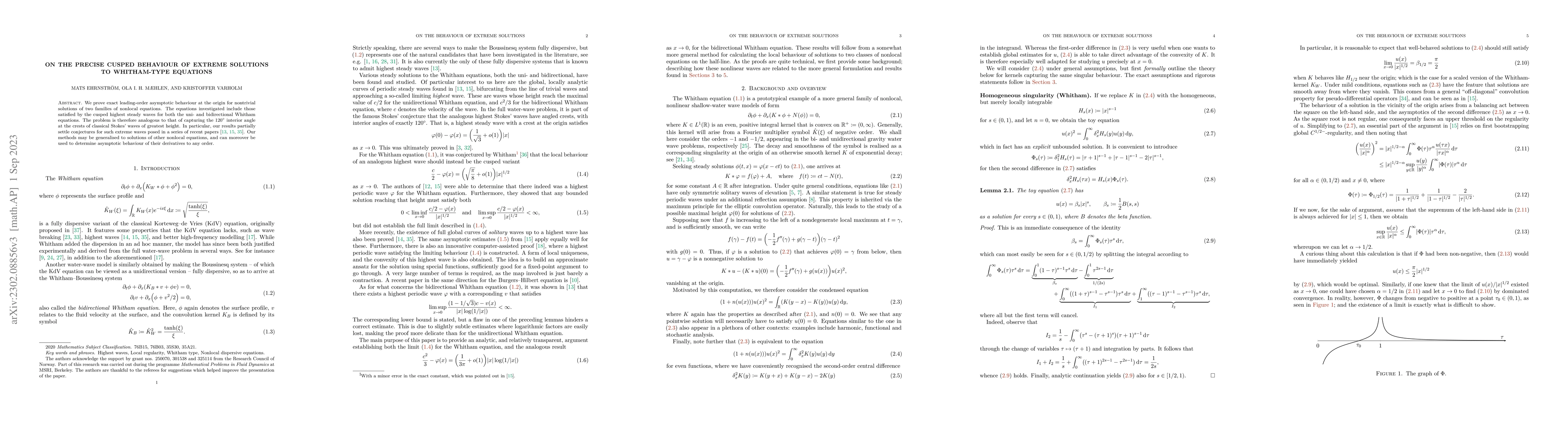 Thumbnail for On the precise cusped behaviour of extreme solutions to Whitham-type
  equations
