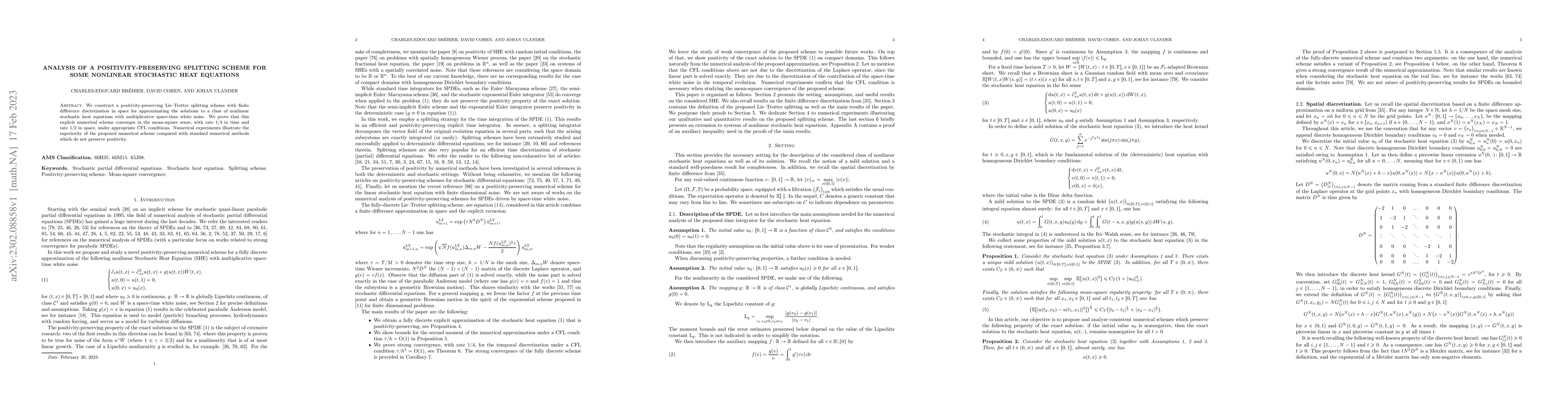 Thumbnail for Analysis of a positivity-preserving splitting scheme for some nonlinear
  stochastic heat equations