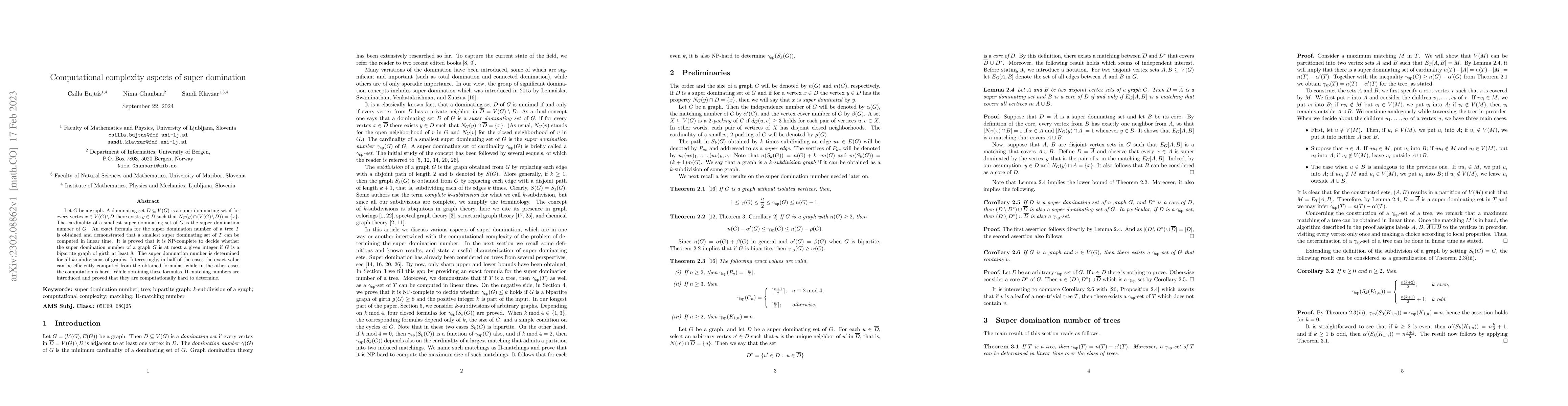 Thumbnail for Computational complexity aspects of super domination