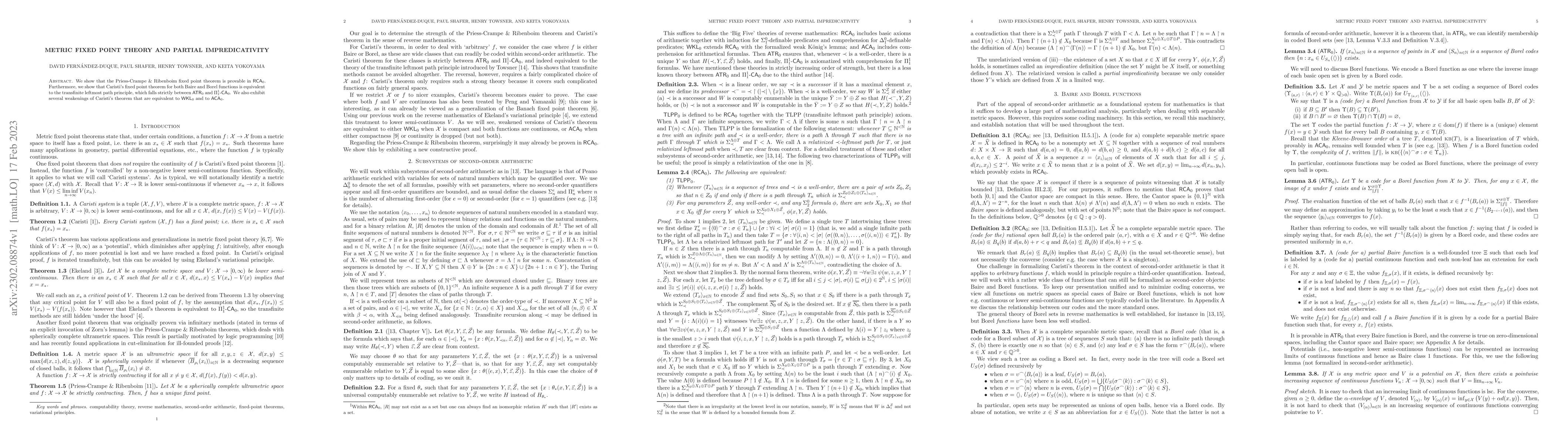 Thumbnail for Metric fixed point theory and partial impredicativity