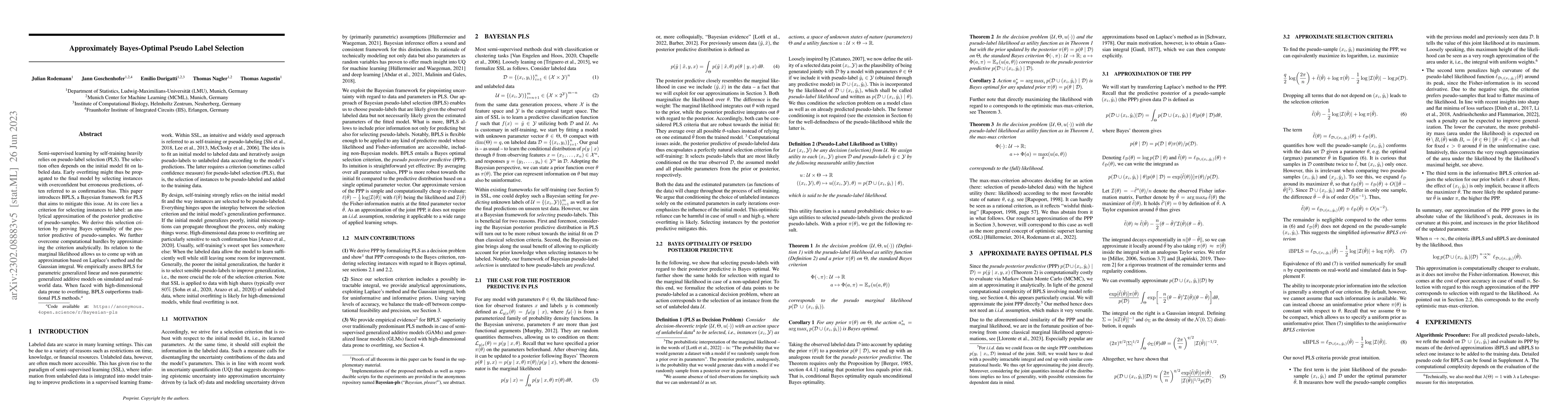 Thumbnail for Approximately Bayes-Optimal Pseudo Label Selection