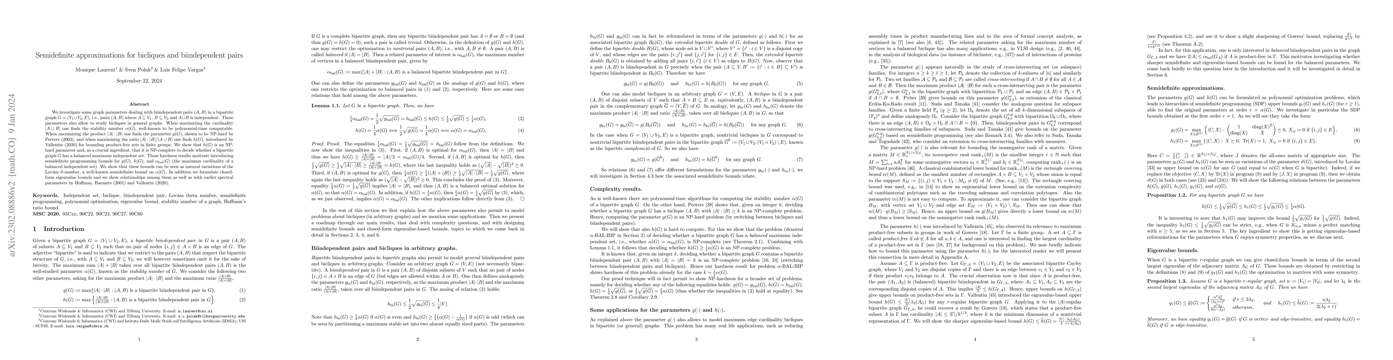 Thumbnail for Semidefinite approximations for bicliques and biindependent pairs