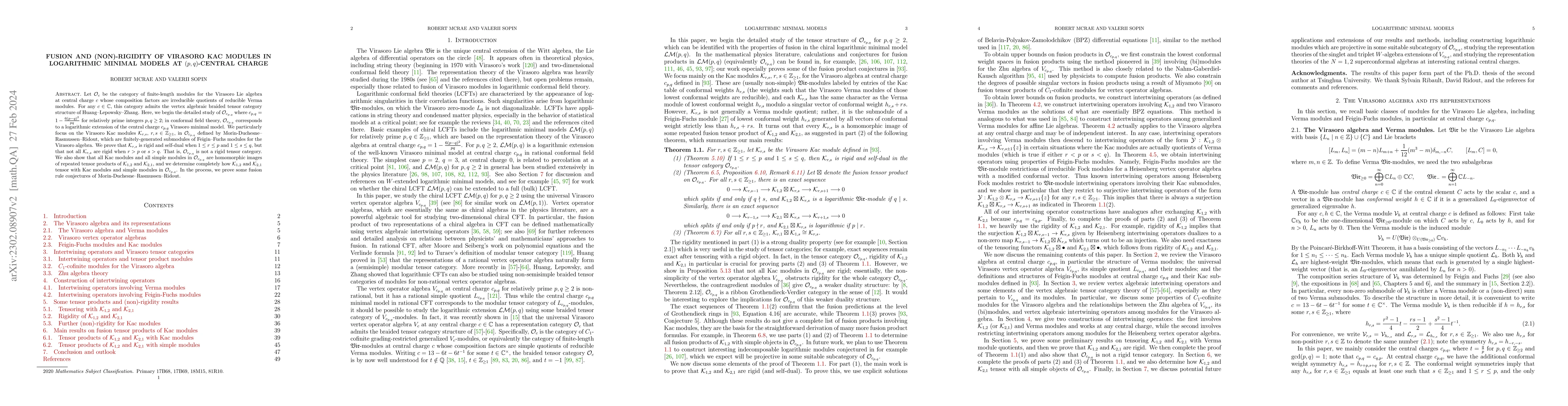 Thumbnail for Fusion and (non)-rigidity of Virasoro Kac modules in logarithmic minimal
  models at $(p,q)$-central charge