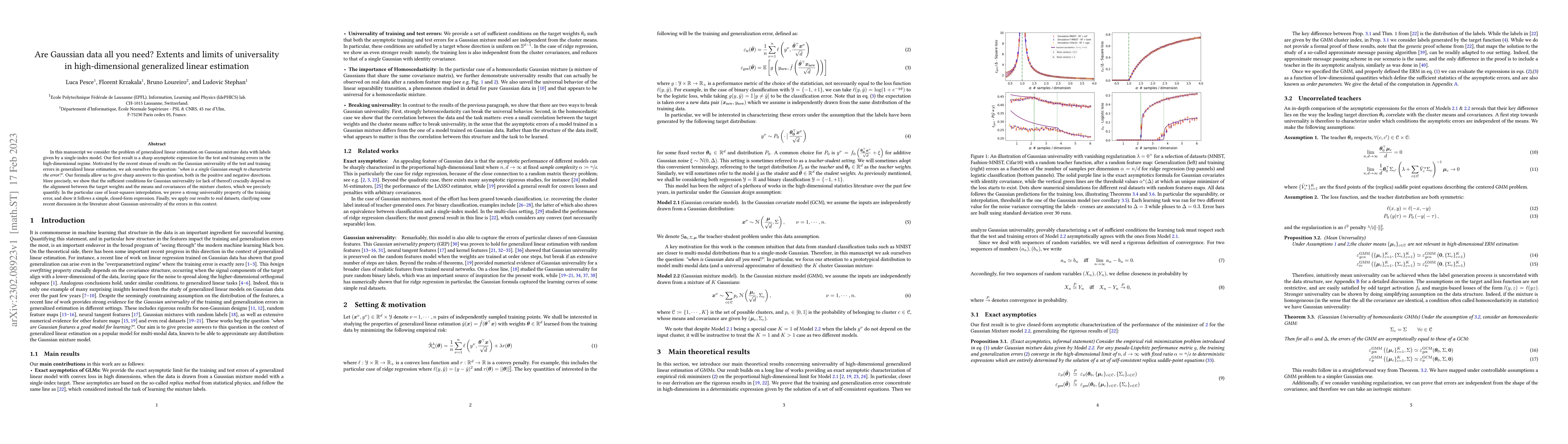 Thumbnail for Are Gaussian data all you need? Extents and limits of universality in
  high-dimensional generalized linear estimation