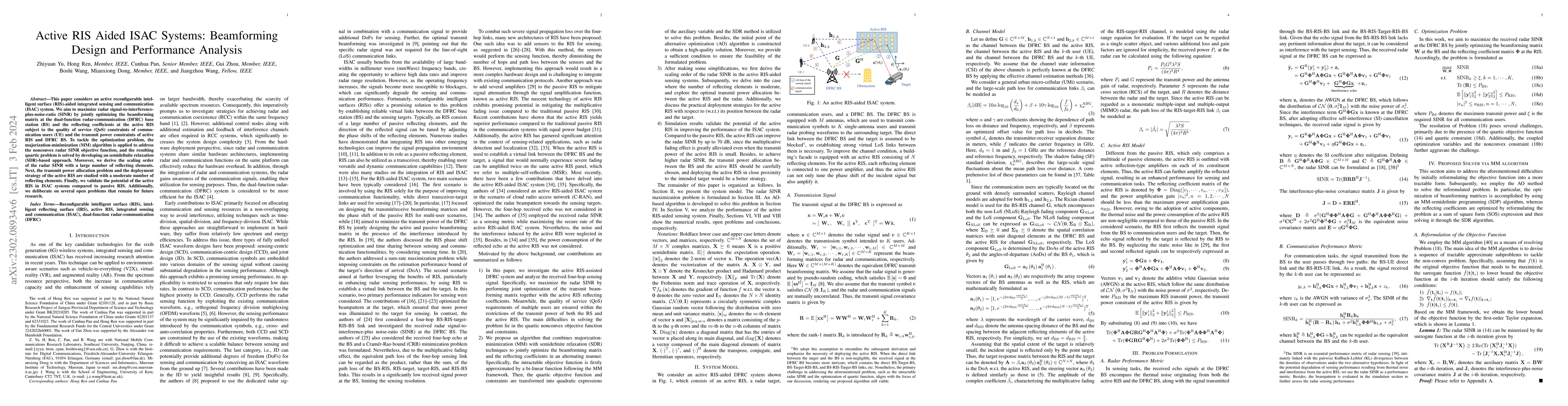 Thumbnail for Active RIS Aided ISAC Systems: Beamforming Design and Performance
  Analysis