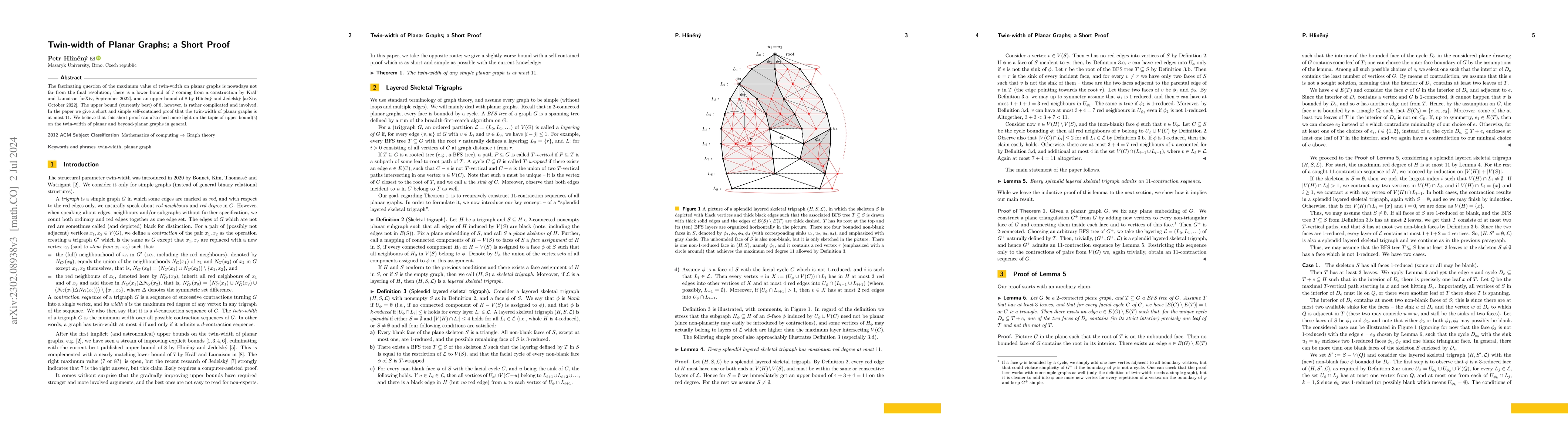 Thumbnail for Twin-width of Planar Graphs; a Short Proof
