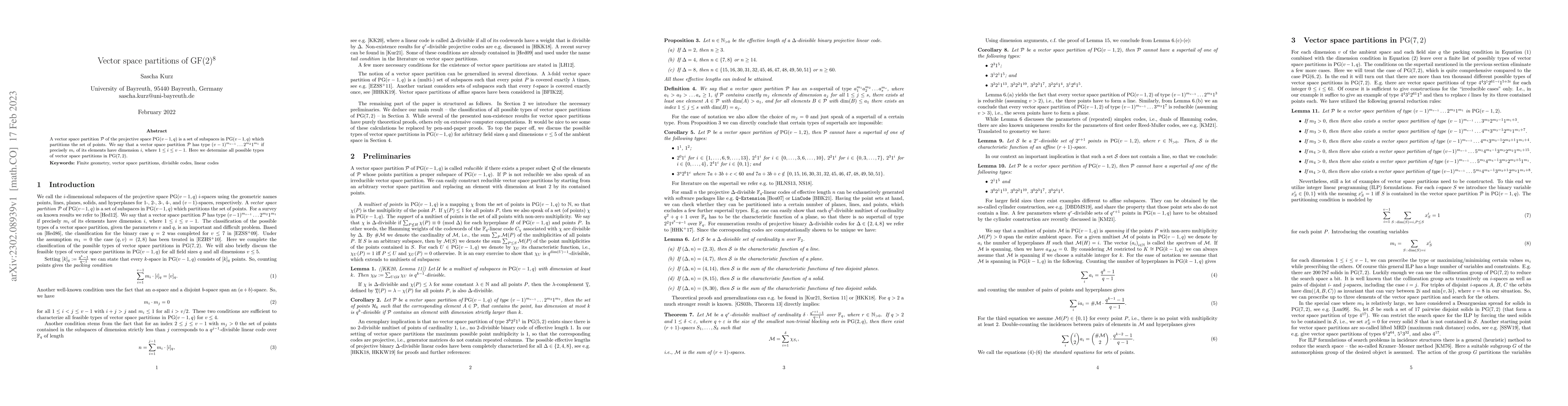 Thumbnail for Vector space partitions of $\operatorname{GF}(2)^8$