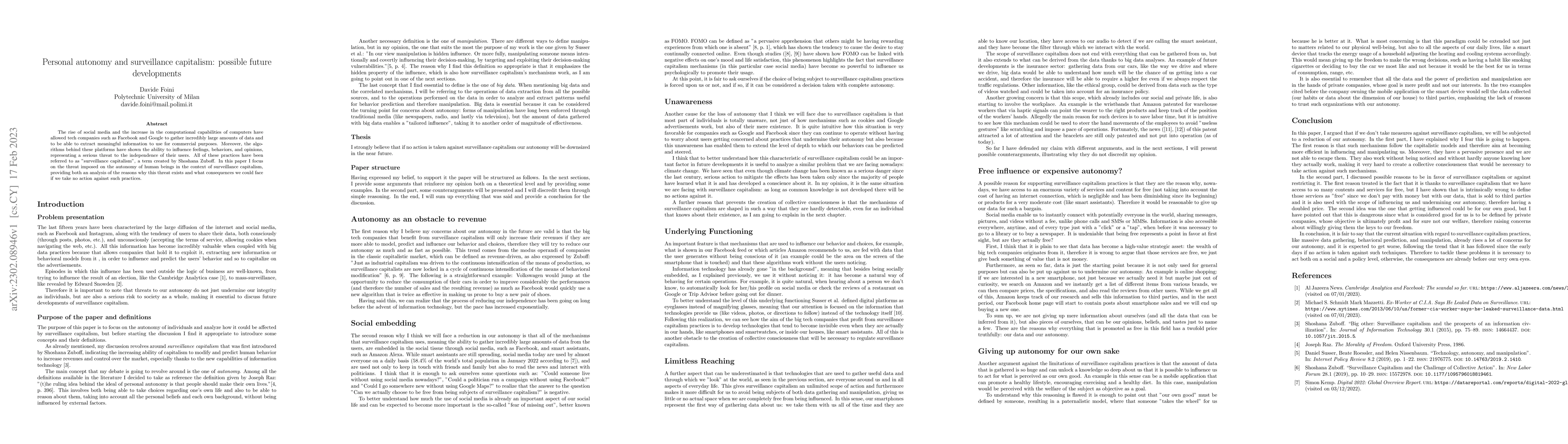 Thumbnail for Personal autonomy and surveillance capitalism: possible future
  developments