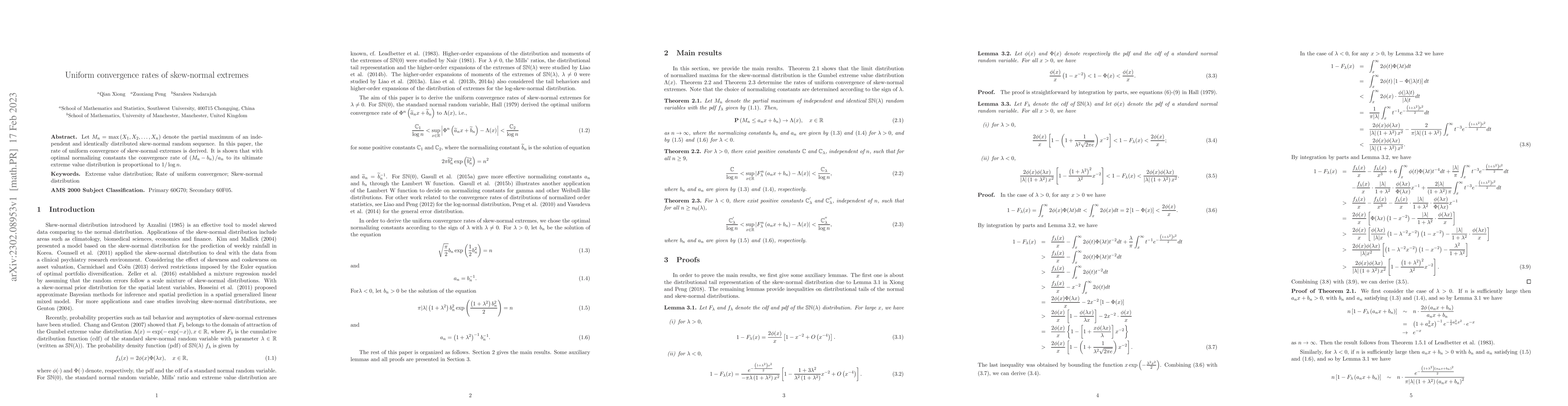 Thumbnail for Uniform convergence rates of skew-normal extremes
