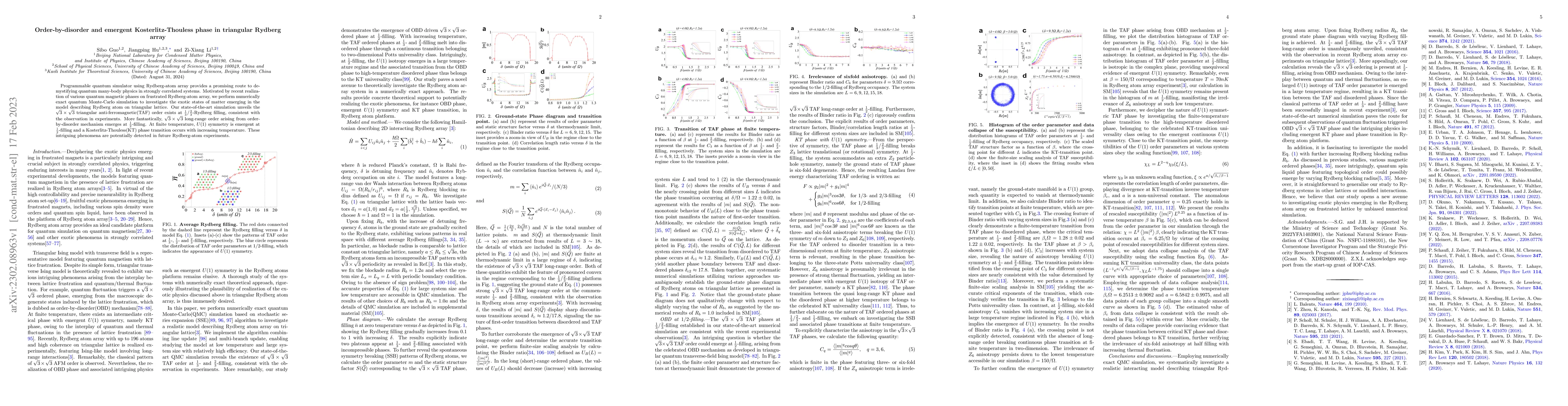Thumbnail for Order-by-disorder and emergent Kosterlitz-Thouless phase in triangular
  Rydberg array