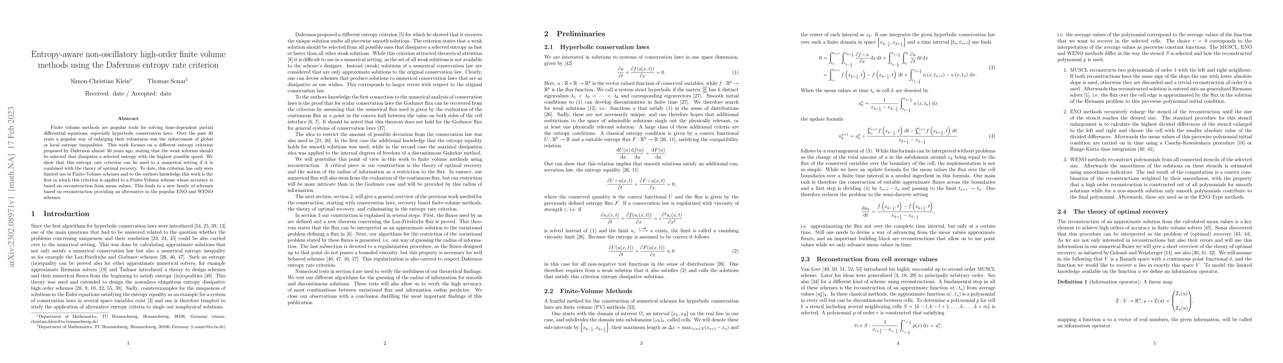 Thumbnail for Entropy-aware non-oscillatory high-order finite volume methods using the
  Dafermos entropy rate criterion