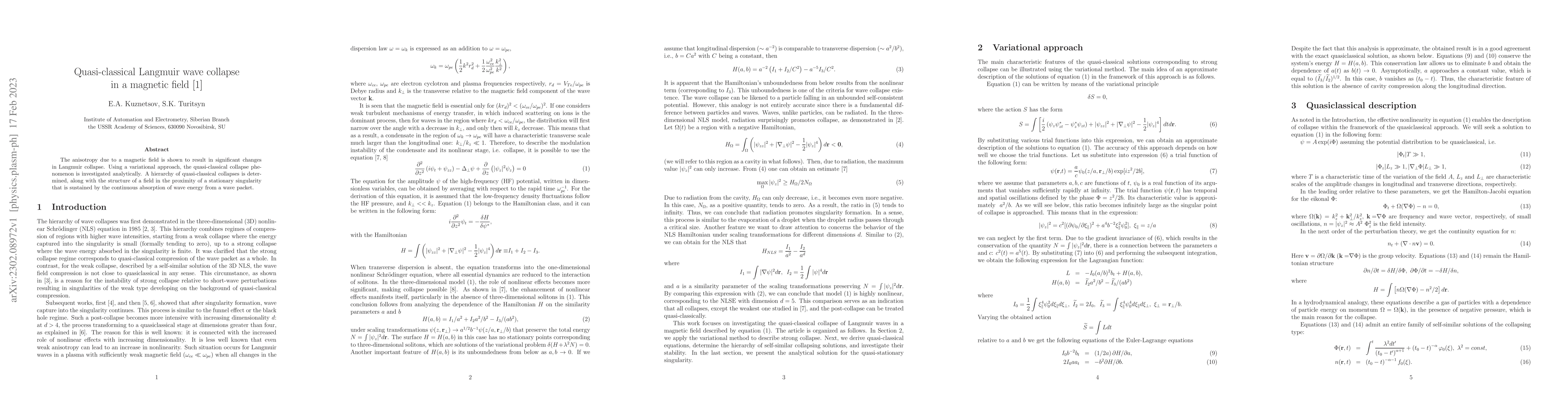 Thumbnail for Quasi-classical Langmuir wave collapse in a magnetic field