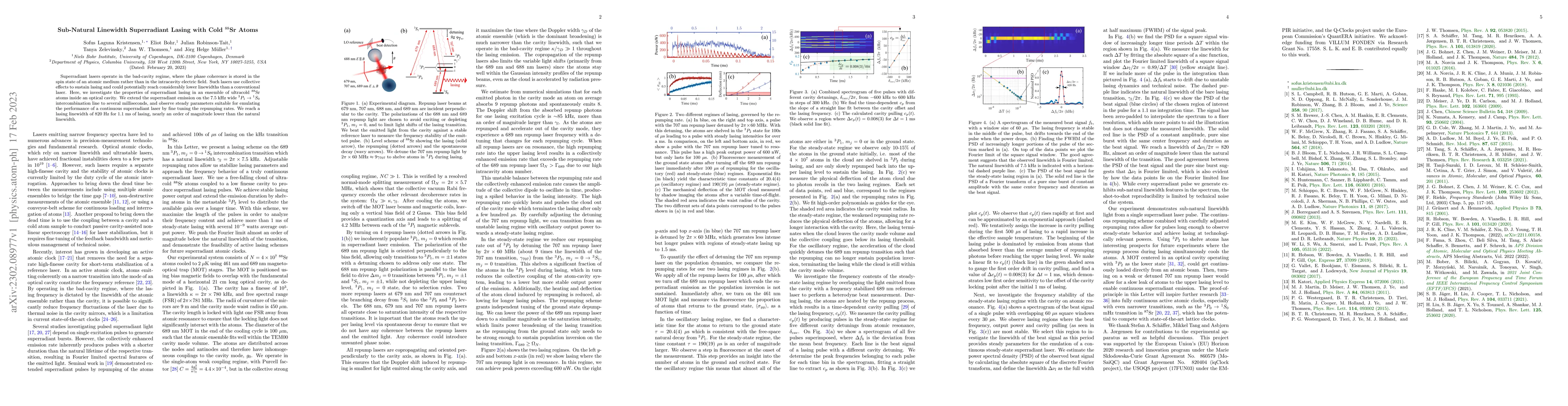 Thumbnail for Sub-Natural Linewidth Superradiant Lasing with Cold $^{88}$Sr Atoms