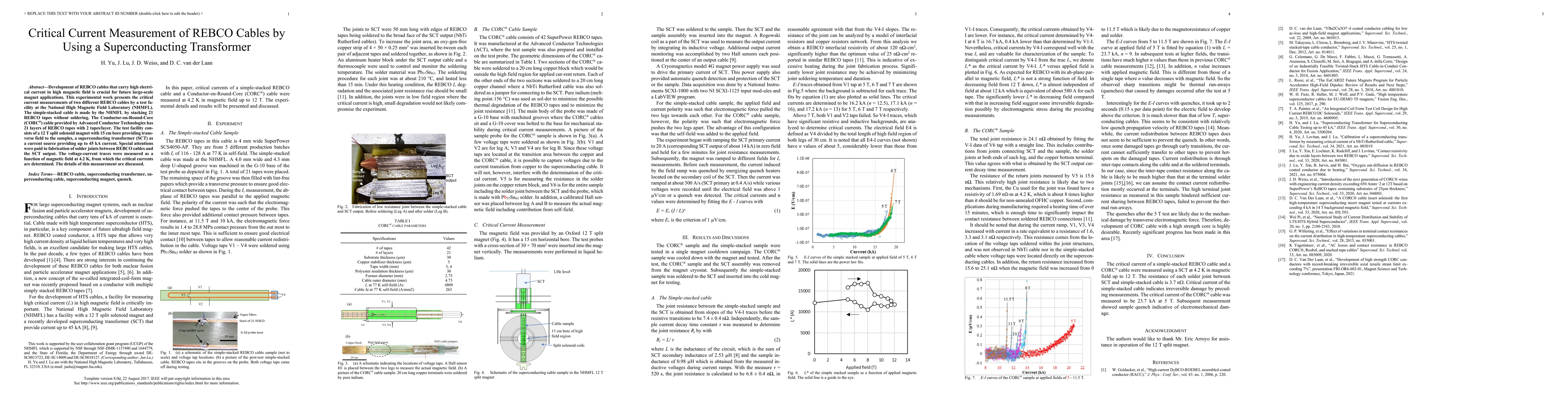 Thumbnail for Critical Current Measurement of REBCO Cables by Using a Superconducting
  Transformer