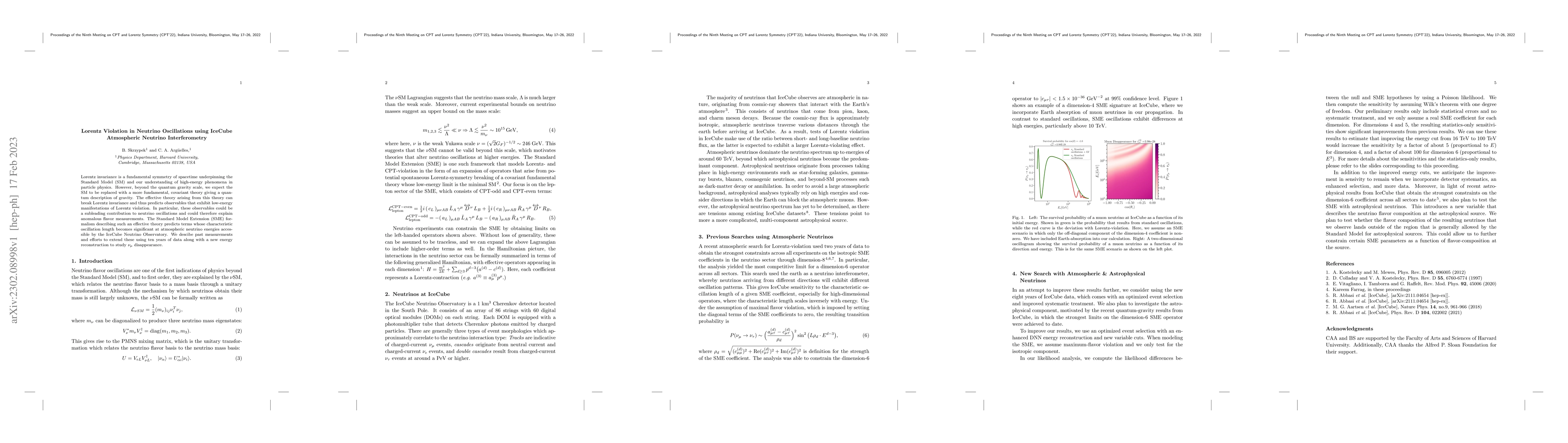 Thumbnail for Lorentz Violation in Neutrino Oscillations using IceCube Atmospheric
  Neutrino Interferometry