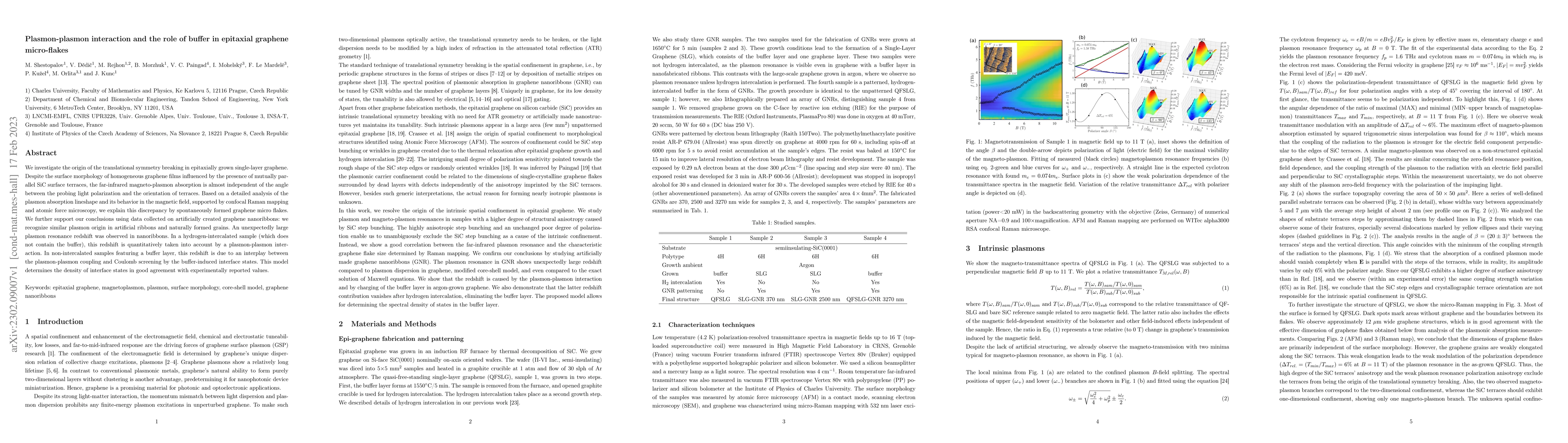 Thumbnail for Plasmon-plasmon interaction and the role of buffer in epitaxial graphene
  micro-flakes
