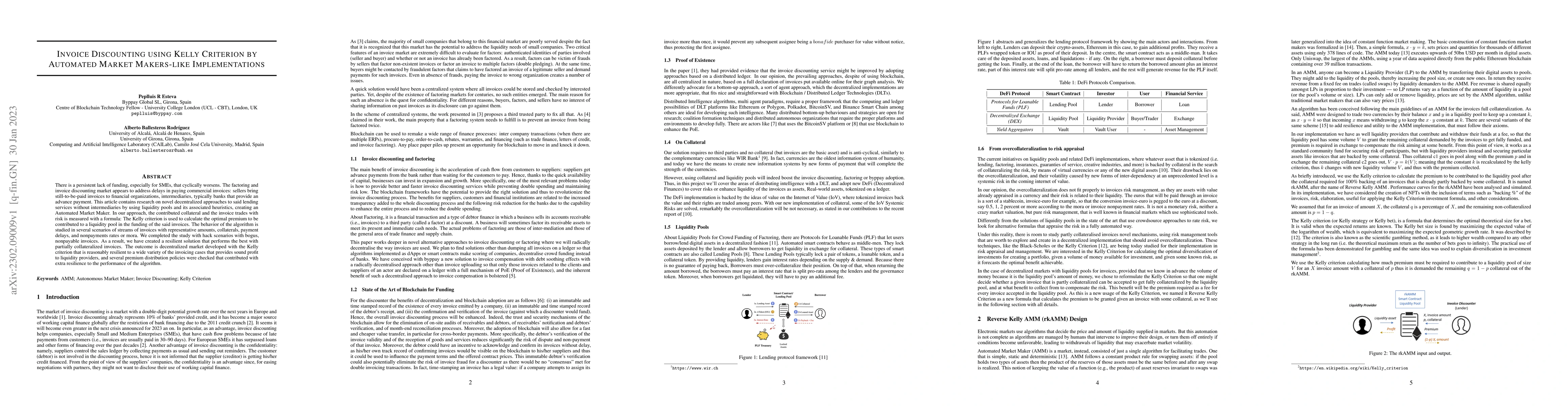 Thumbnail for Invoice discounting using kelly criterion by automated market
  makers-like implementations