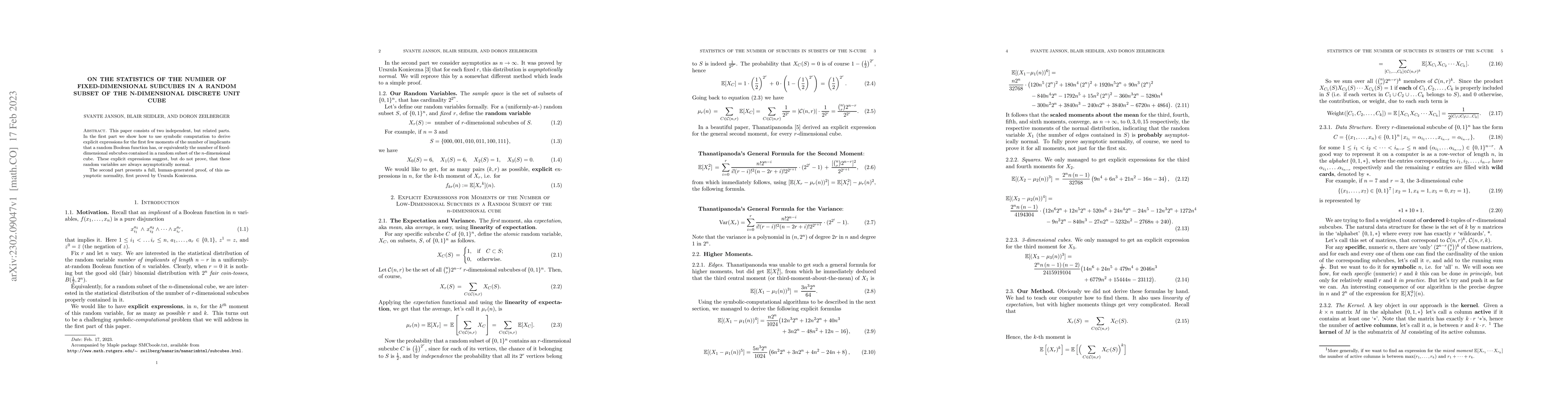 Thumbnail for On the Statistics of the Number of Fixed-Dimensional Subcubes in a
  Random Subset of the n-Dimensional Discrete Unit Cube