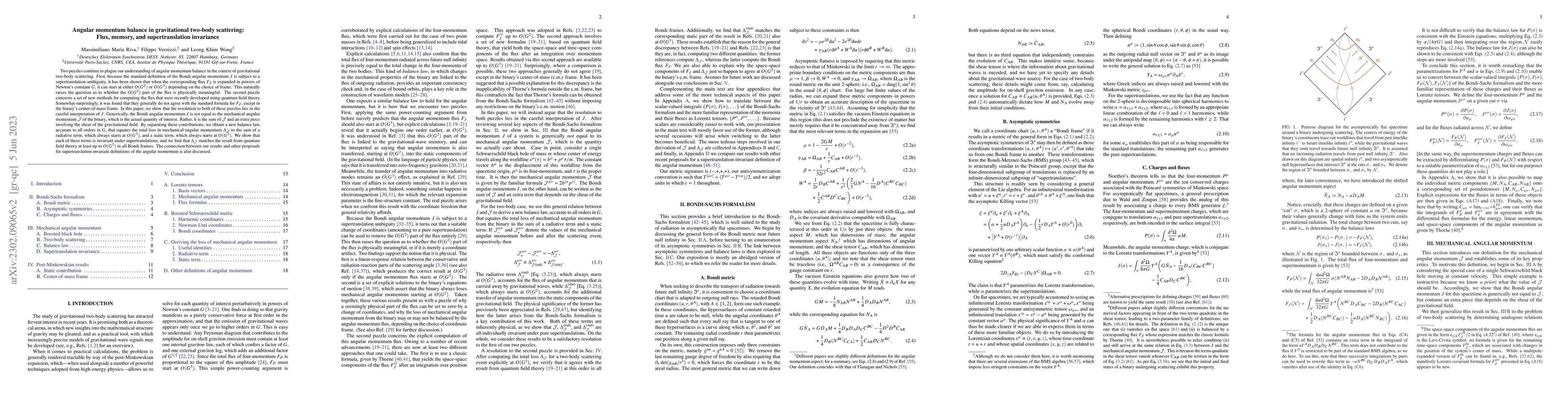 Thumbnail for Angular momentum balance in gravitational two-body scattering: Flux,
  memory, and supertranslation invariance