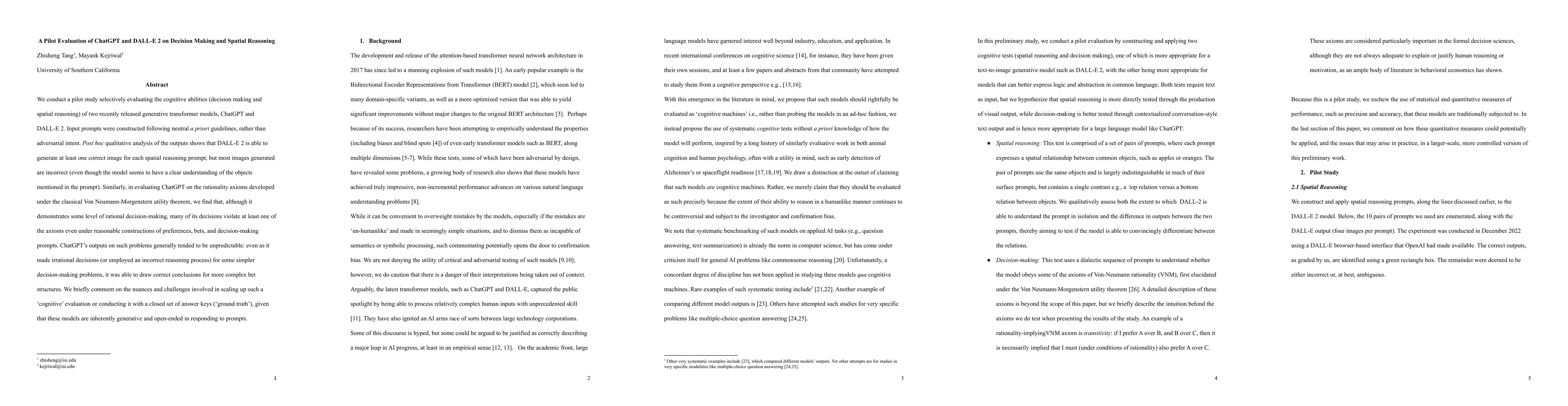Thumbnail for A Pilot Evaluation of ChatGPT and DALL-E 2 on Decision Making and
  Spatial Reasoning