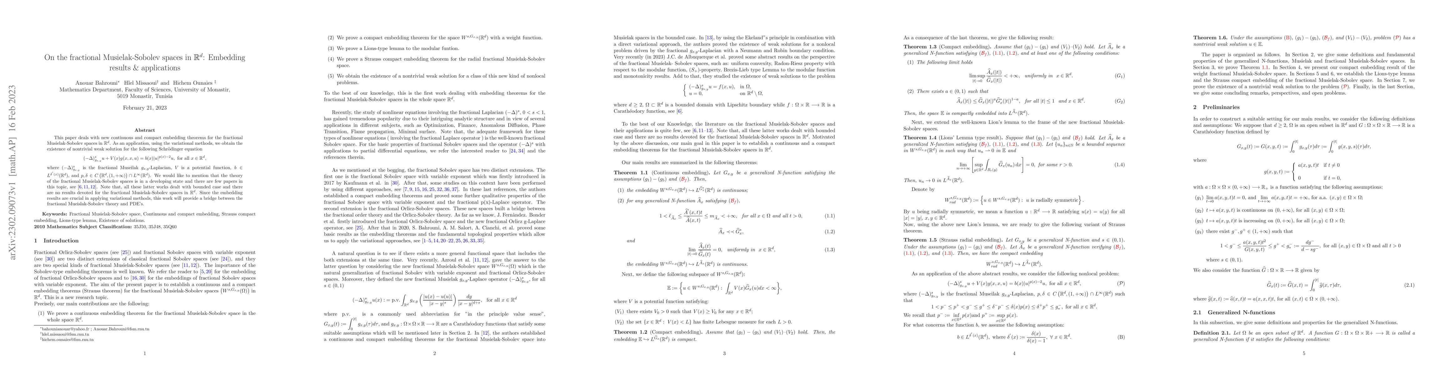 Thumbnail for On the fractional Musielak-Sobolev spaces in R^d: Embedding results &
  applications