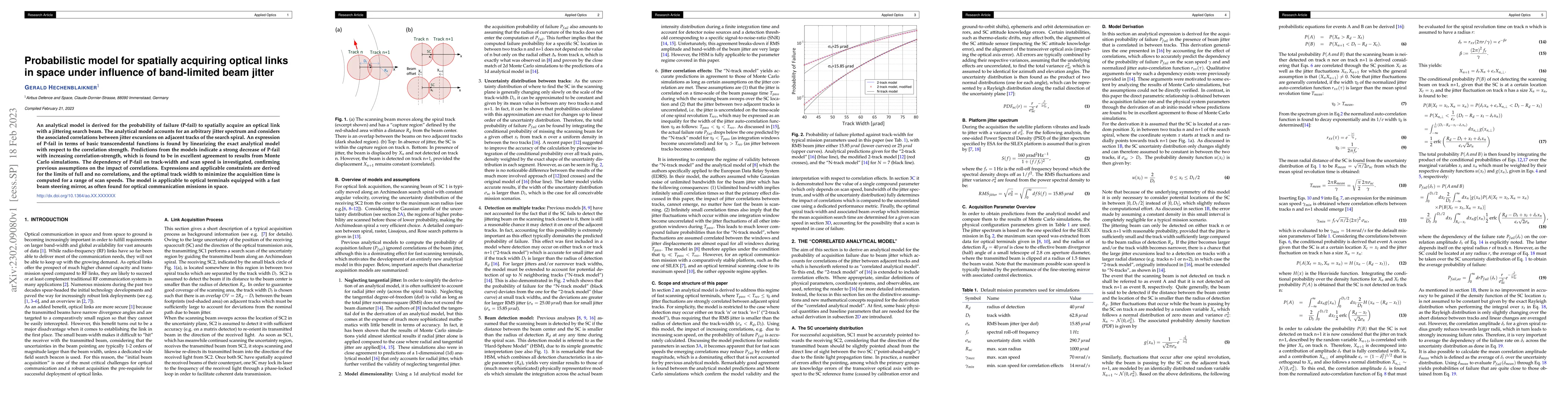 Thumbnail for Probabilistic model for spatially acquiring optical links in space under
  influence of band-limited beam jitter