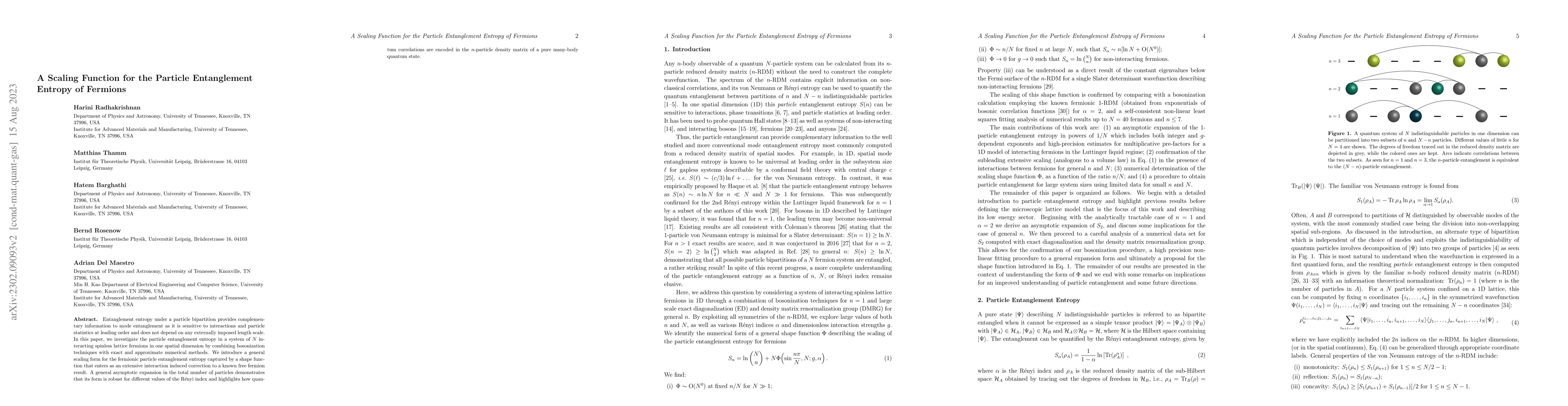 Thumbnail for A Scaling Function for the Particle Entanglement Entropy of Fermions