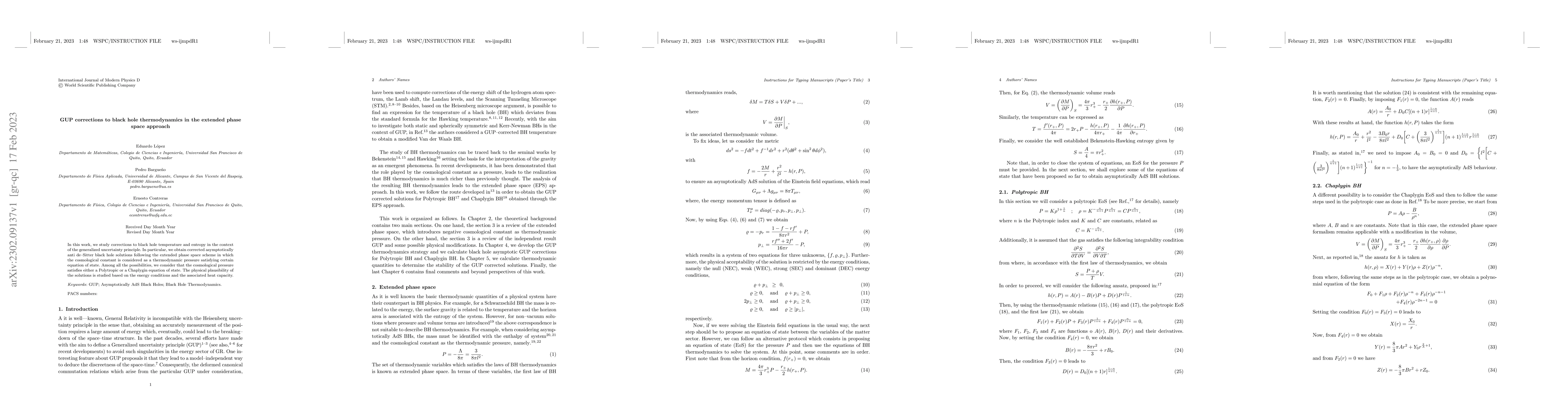 Thumbnail for GUP corrections to black hole thermodynamics in the extended phase space
  approach