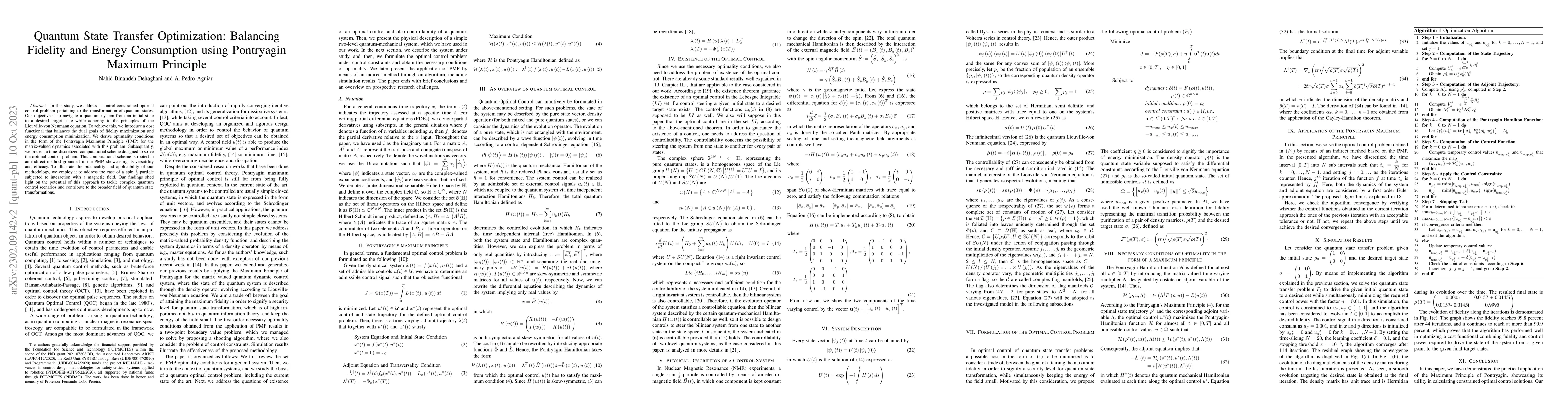 Thumbnail for Quantum State Transfer Optimization: Balancing Fidelity and Energy
  Consumption using Pontryagin Maximum Principle