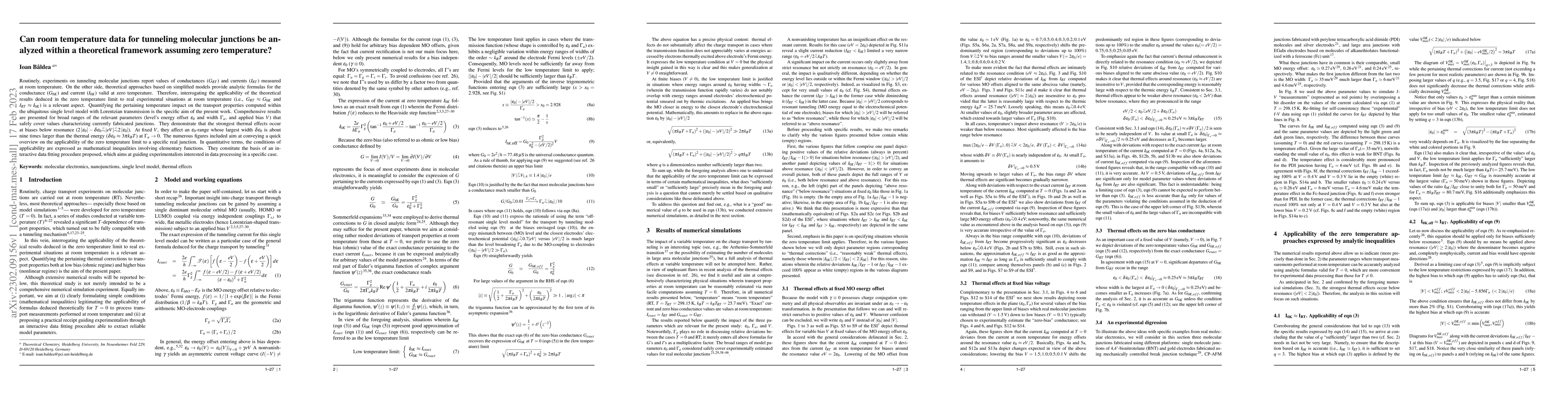 Thumbnail for Can room temperature data for tunneling molecular junctions be analyzed
  within a theoretical framework assuming zero temperature?