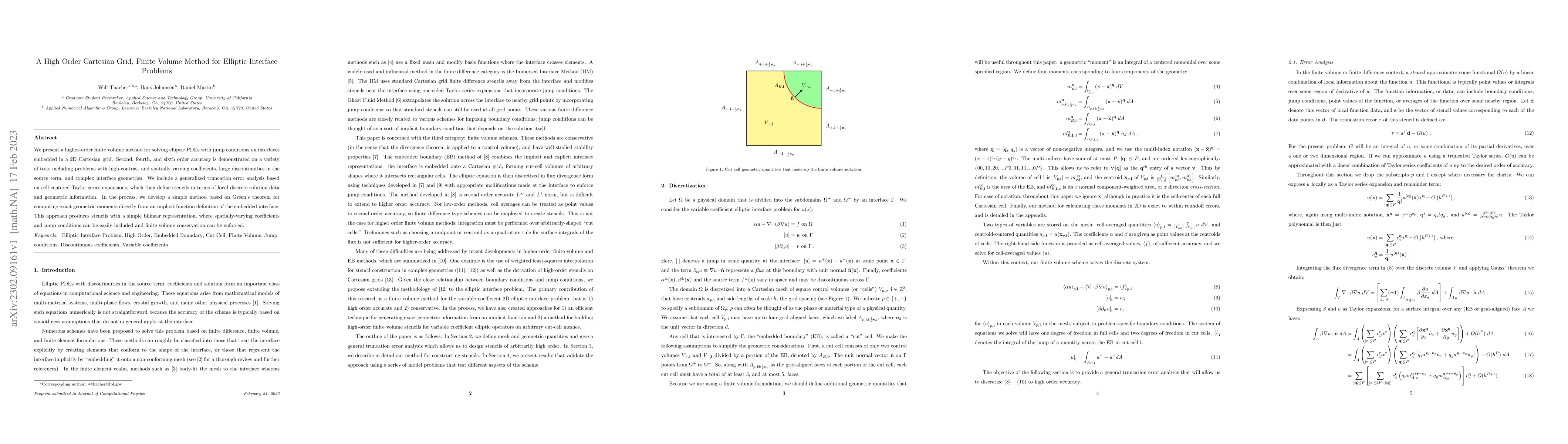 Thumbnail for A High Order Cartesian Grid, Finite Volume Method for Elliptic Interface
  Problems