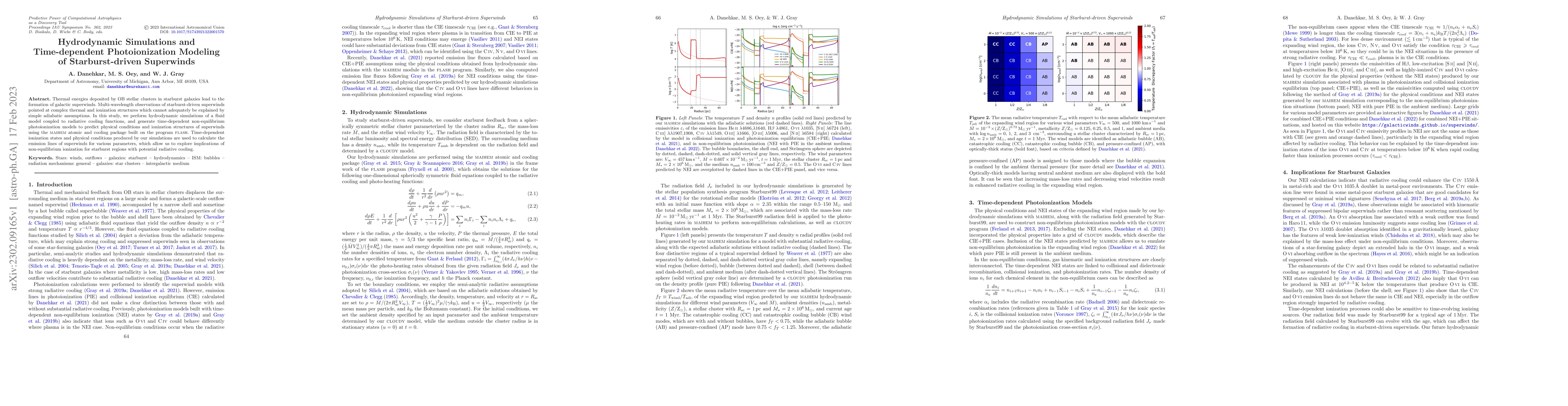 Thumbnail for Hydrodynamic Simulations and Time-dependent Photoionization Modeling of
  Starburst-driven Superwinds