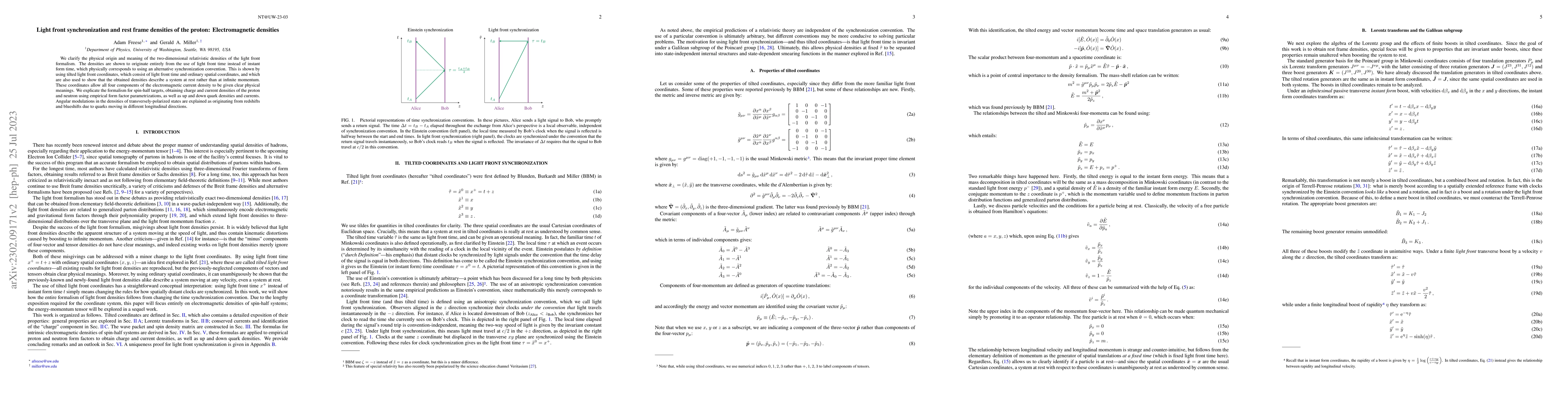 Thumbnail for Light front synchronization and rest frame densities of the proton:
  Electromagnetic densities