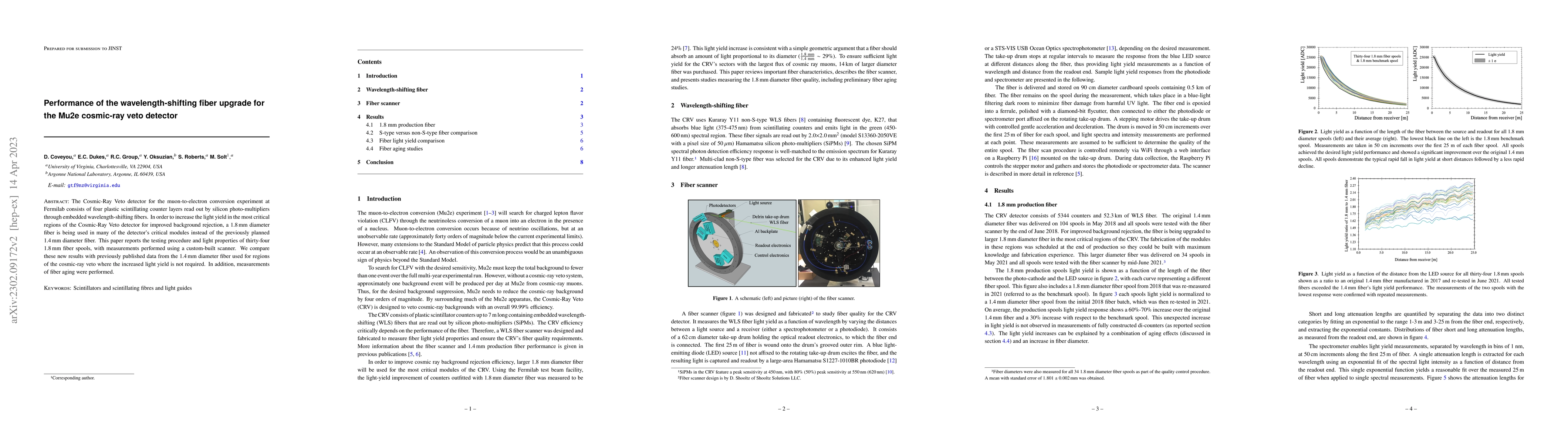 Thumbnail for Performance of the wavelength-shifting fiber upgrade for the Mu2e
  cosmic-ray veto detector