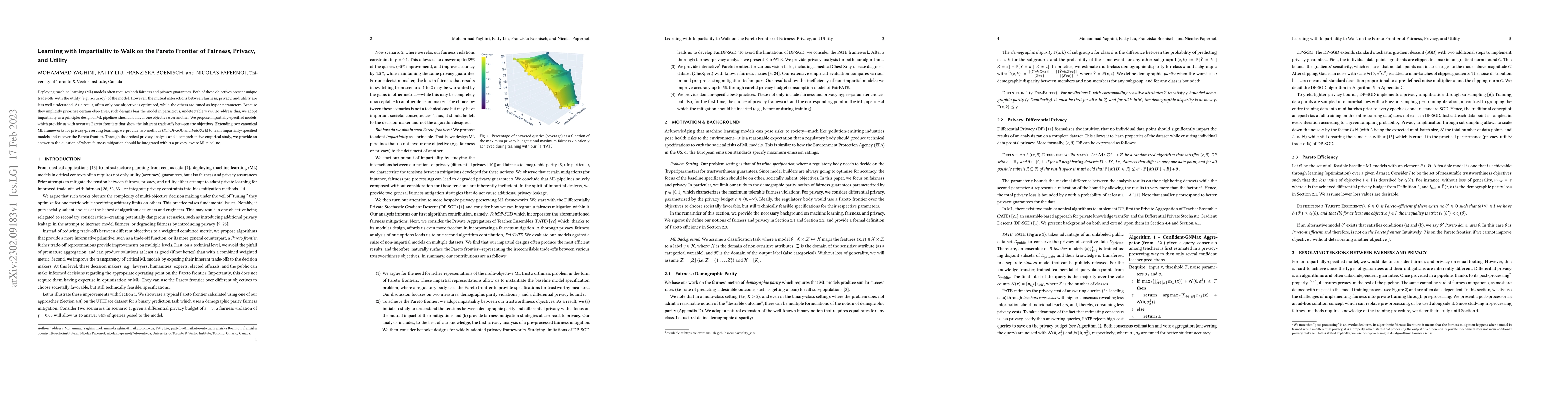 Thumbnail for Learning with Impartiality to Walk on the Pareto Frontier of Fairness,
  Privacy, and Utility