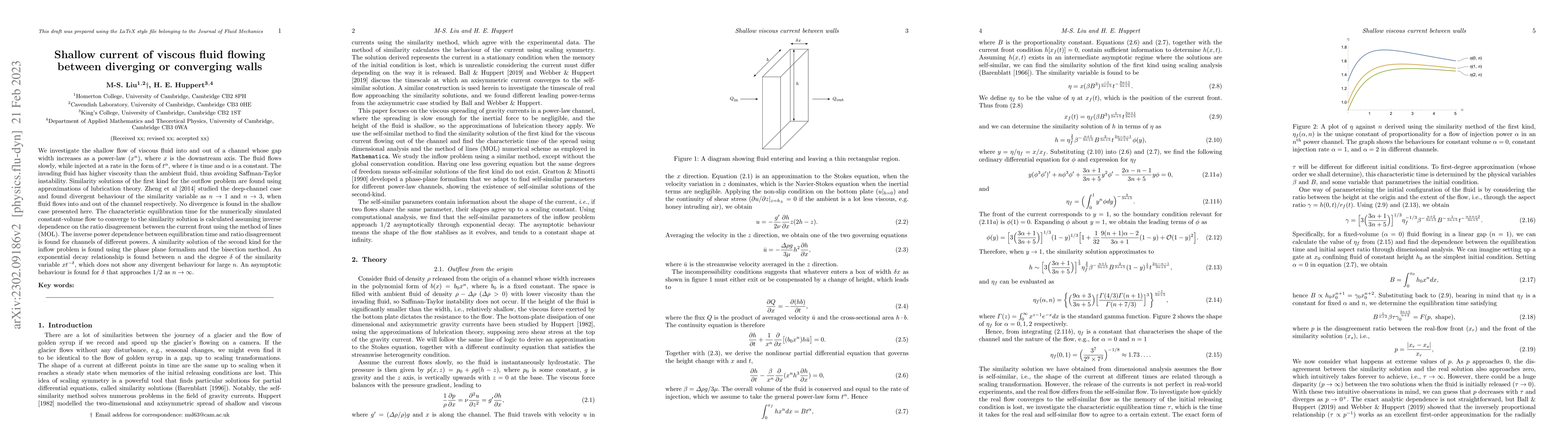 Thumbnail for Shallow current of viscous fluid flowing between diverging or converging
  walls