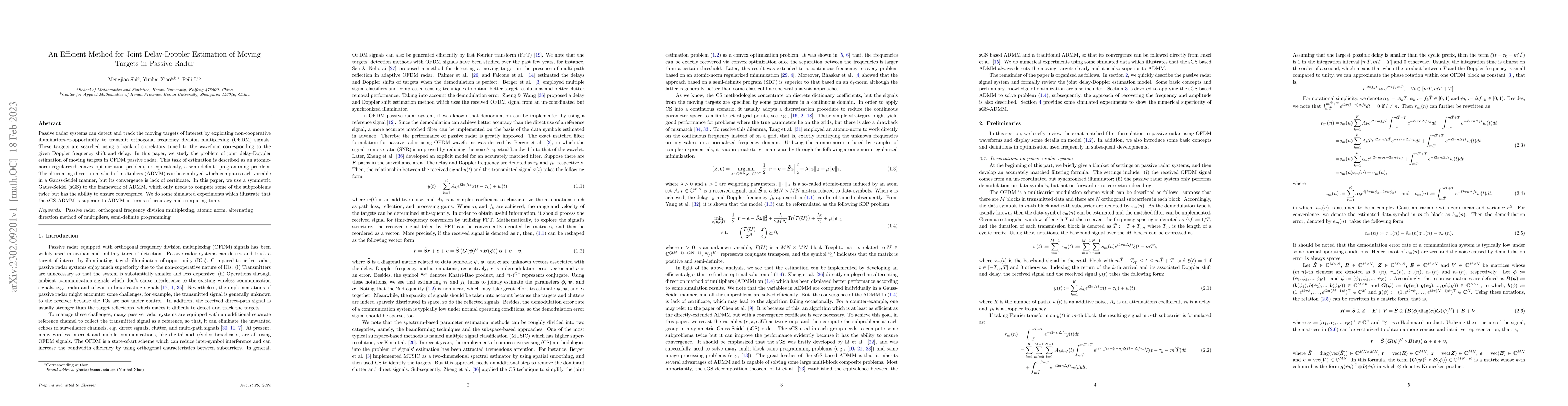 Thumbnail for An Efficient Method for Joint Delay-Doppler Estimation of Moving Targets
  in Passive Radar