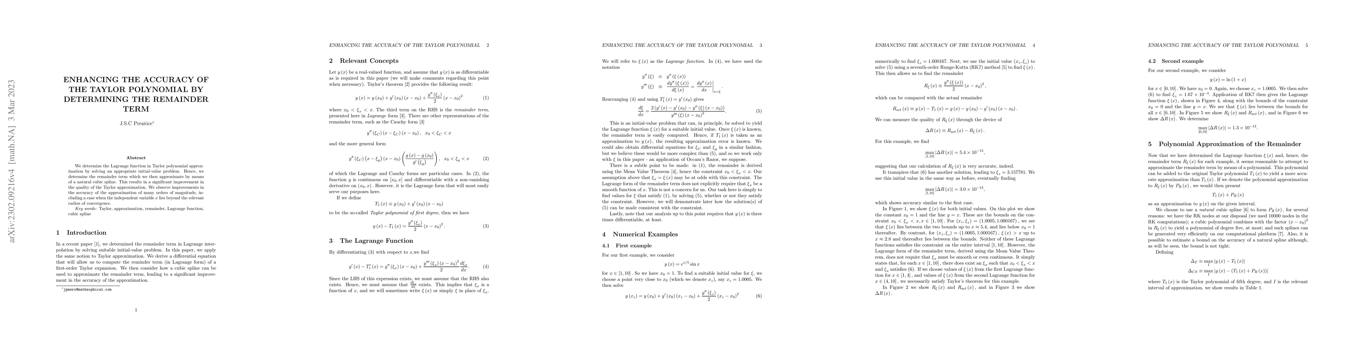 Thumbnail for Enhancing the accuracy of the Taylor polynomial by determining the
  remainder term