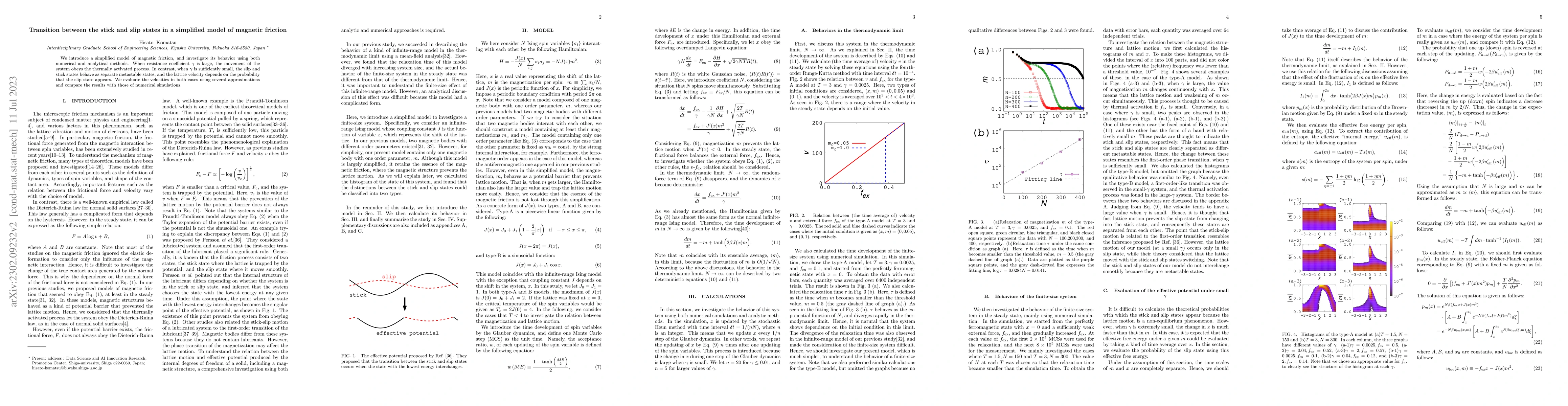 Thumbnail for Transition between the stick and slip states in a simplified model of
  magnetic friction