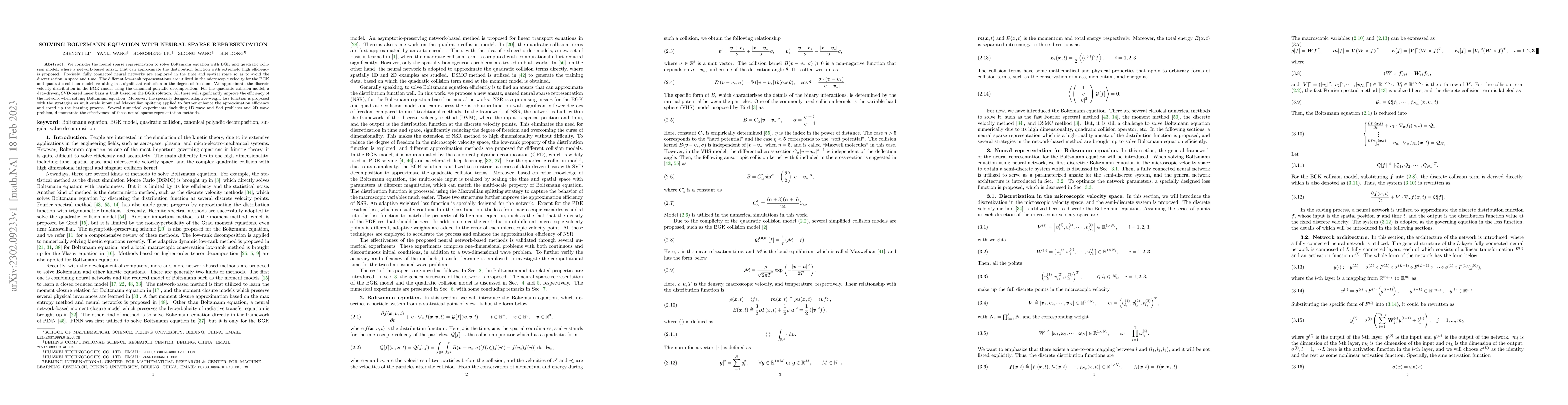 Thumbnail for Solving Boltzmann equation with neural sparse representation