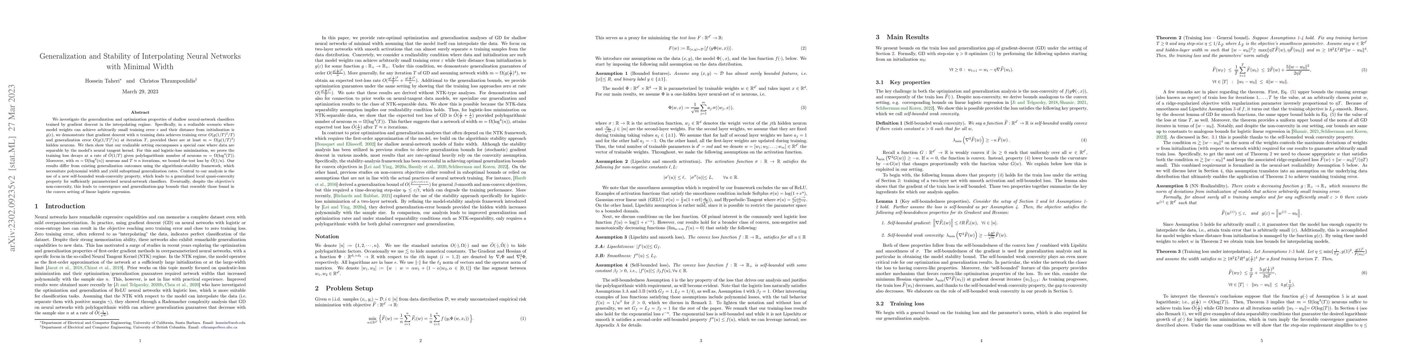 Thumbnail for Generalization and Stability of Interpolating Neural Networks with
  Minimal Width