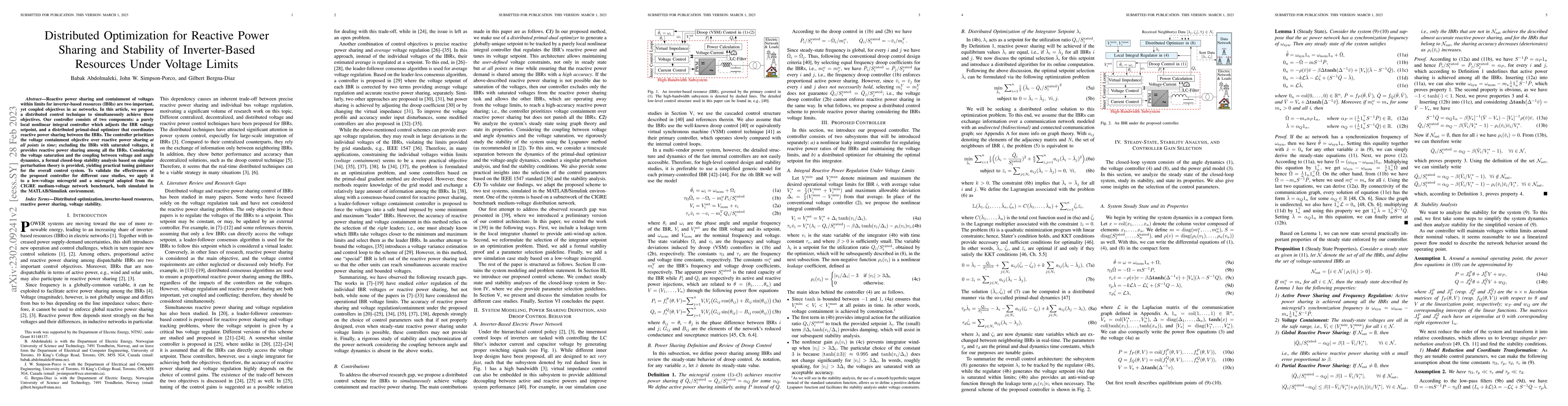 Thumbnail for Distributed Optimization for Reactive Power Sharing and Stability of
  Inverter-Based Resources Under Voltage Limits