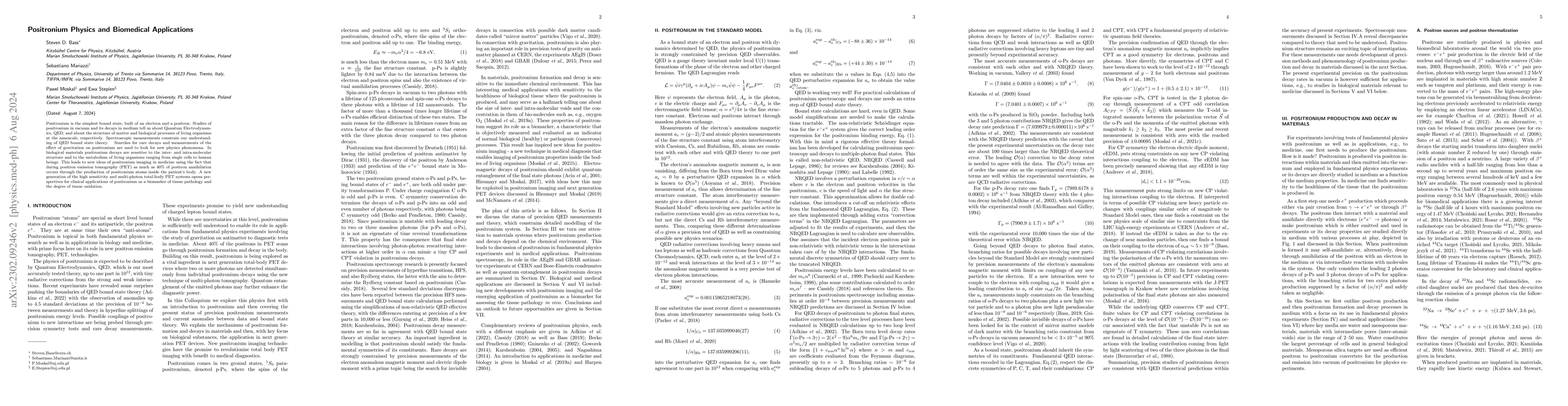 Thumbnail for Positronium Physics and Biomedical Applications